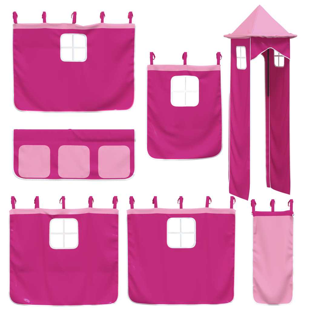 Letto a Soppalco con Torre Bambini Rosa 90x200cm Massello Pino - homemem39