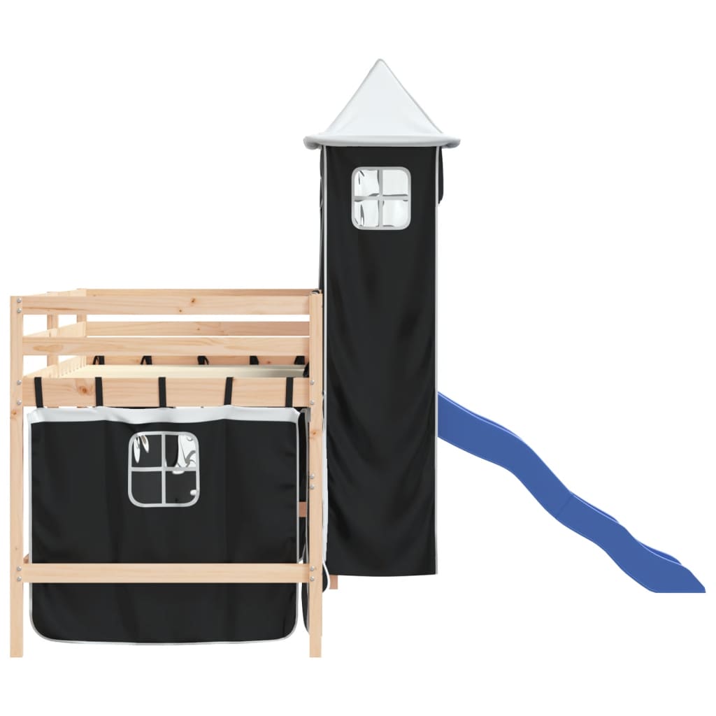 Letto a Soppalco con Torre Bambini Bianco e Nero 90x190cm Pino - homemem39