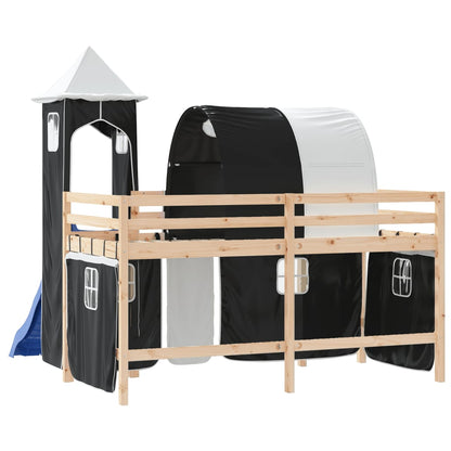 Letto a Soppalco con Torre Bambini Bianco e Nero 80x200cm Pino - homemem39