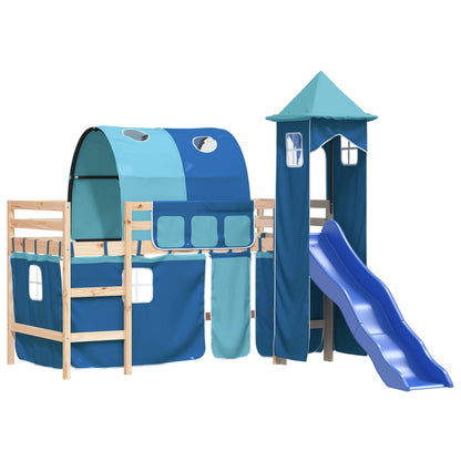 Letto a Soppalco con Torre Bambini Blu 80x200cm Massello Pino - homemem39