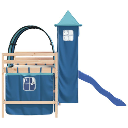 Letto a Soppalco con Torre Bambini Blu 80x200cm Massello Pino - homemem39