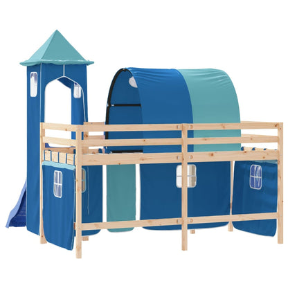 Letto a Soppalco con Torre Bambini Blu 80x200cm Massello Pino - homemem39