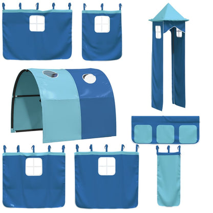 Letto a Soppalco con Torre Bambini Blu 80x200cm Massello Pino - homemem39