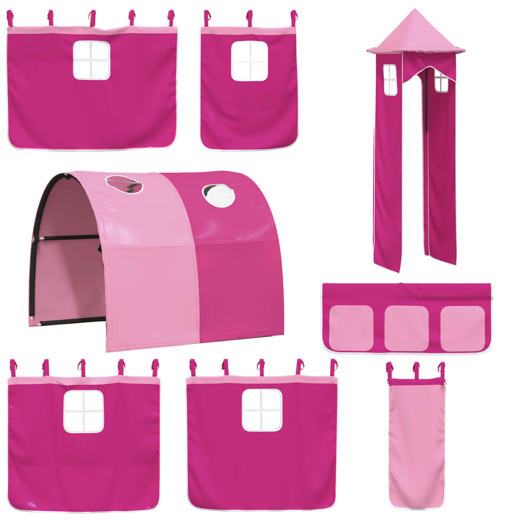 Letto a Soppalco con Torre Bambini Rosa 80x200cm Massello Pino - homemem39