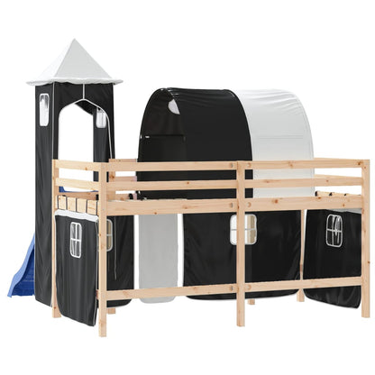 Letto a Soppalco con Torre Bambini Bianco e Nero 90x200cm Pino - homemem39