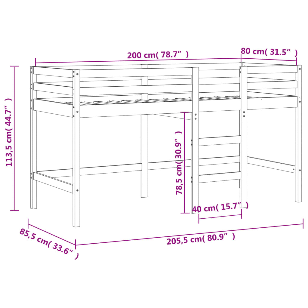 Letto Soppalco con Scala Bambini Bianco 80x200cm Massello Pino - homemem39