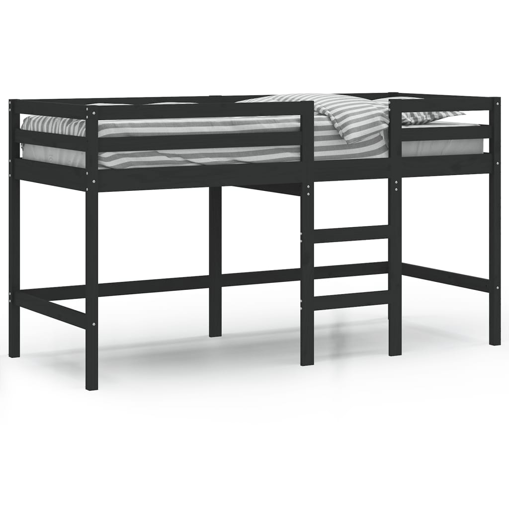 Letto Soppalco con Scala Bambini Nero 90x200cm Massello Pino - homemem39