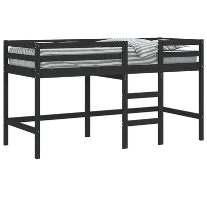 Letto Soppalco con Scala Bambini Nero 90x200cm Massello Pino - homemem39