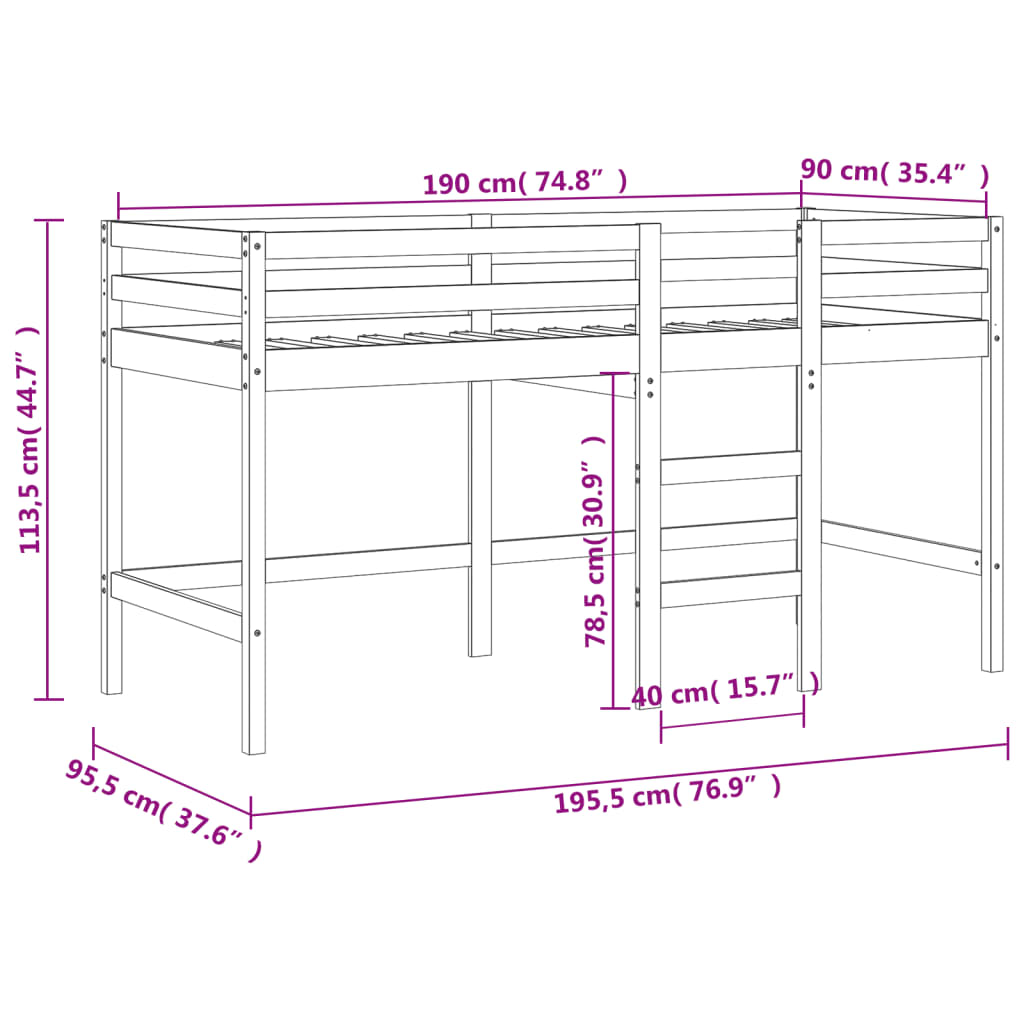 Letto Soppalco con Scala Bambini Bianco 90x190cm Massello Pino - homemem39