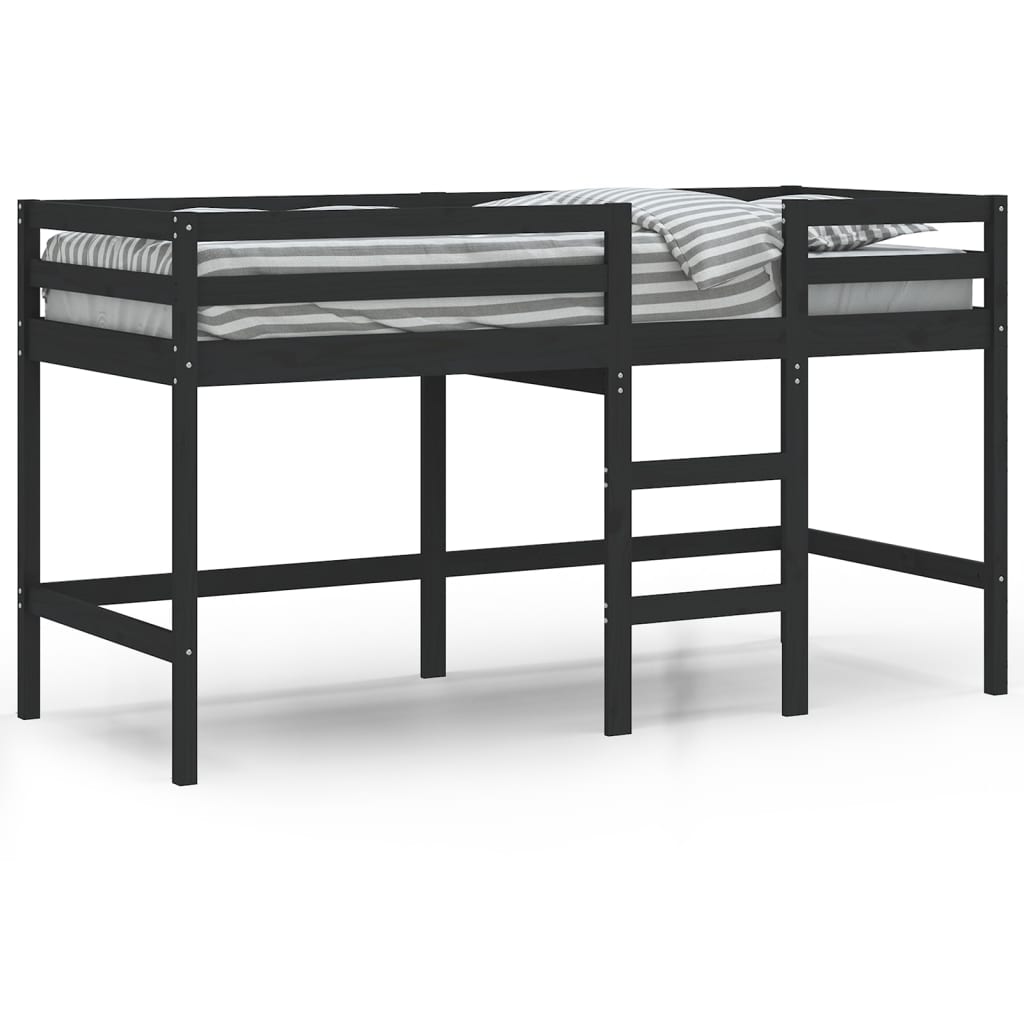 Letto Soppalco con Scala Bambini Nero 90x190 cm Massello Pino - homemem39