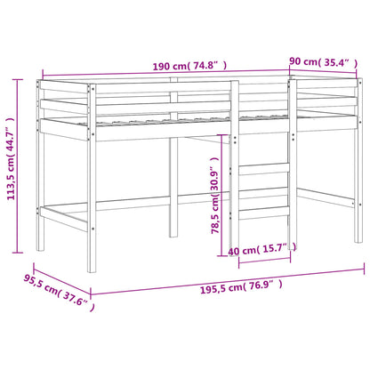 Letto Soppalco con Scala Bambini Nero 90x190 cm Massello Pino - homemem39