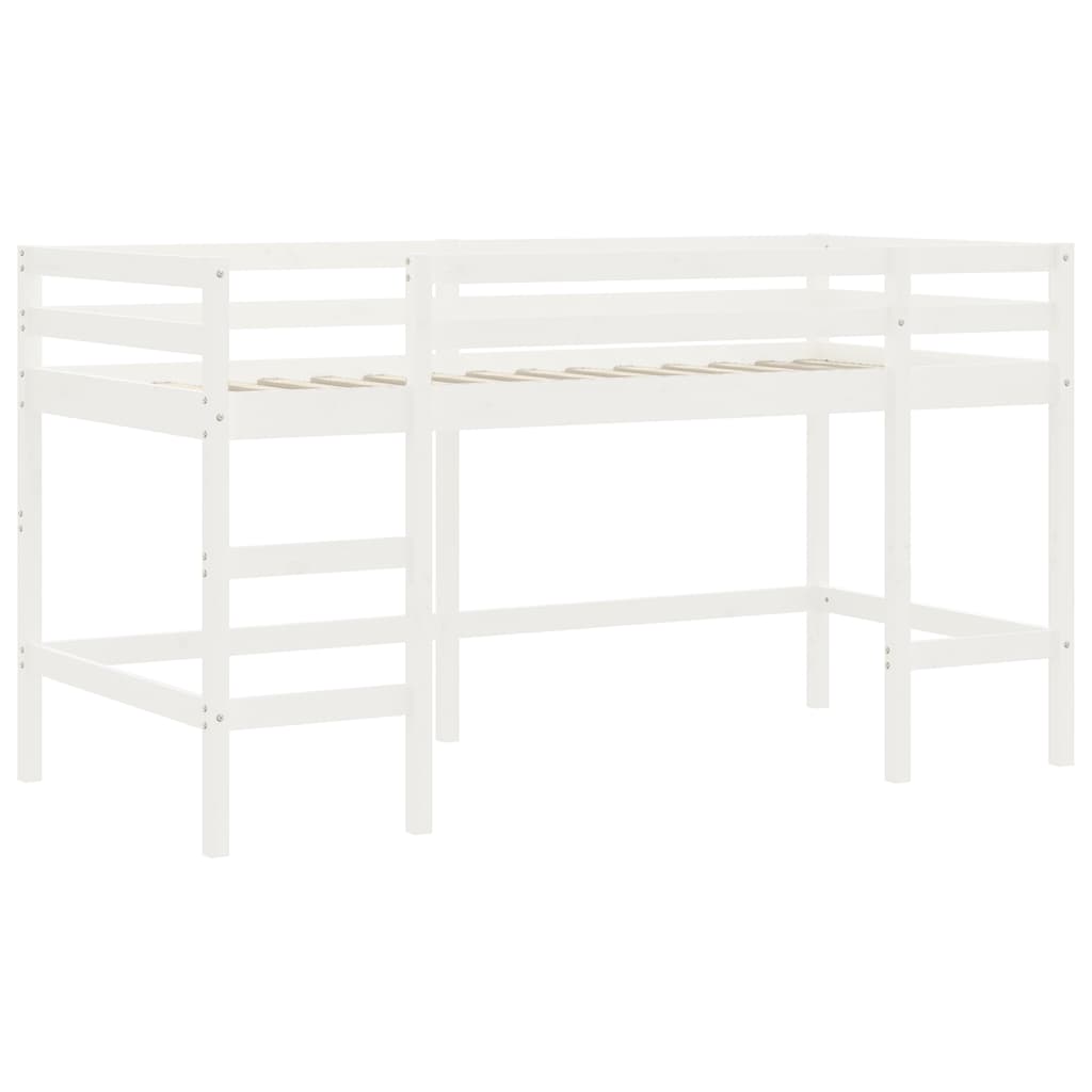 Letto Soppalco con Scala Bambini Bianco 80x200cm Massello Pino - homemem39