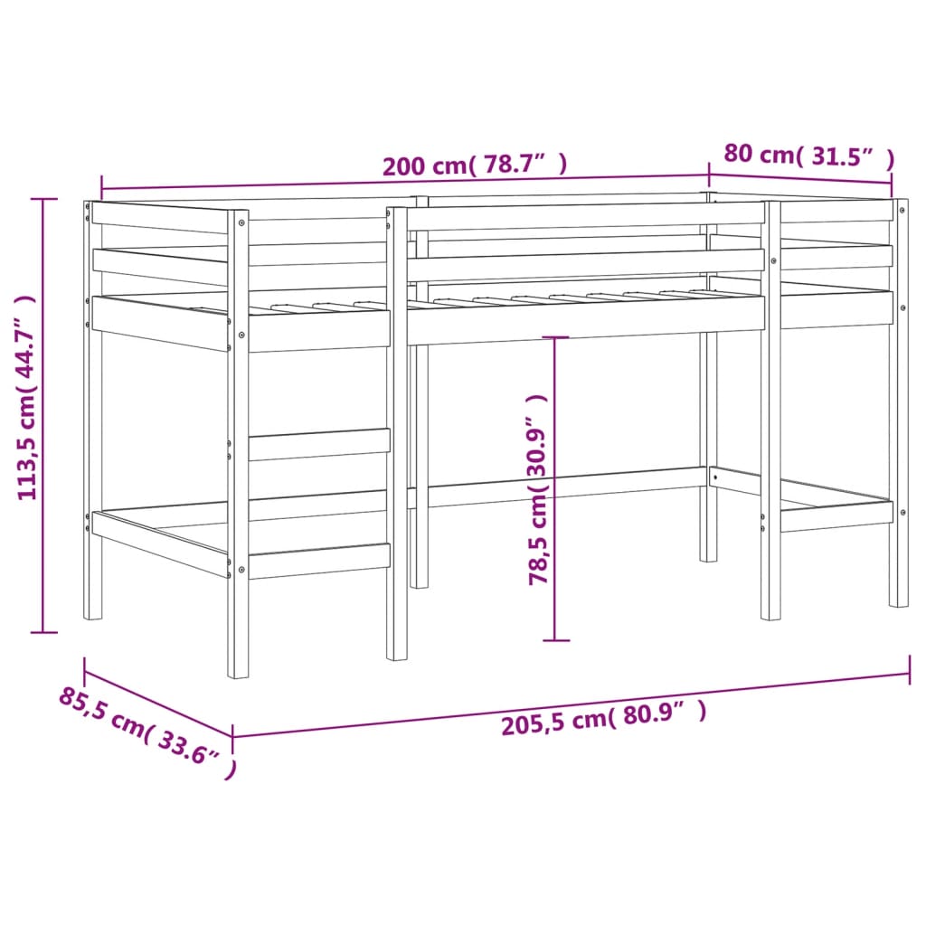 Letto Soppalco con Scala Bambini Bianco 80x200cm Massello Pino - homemem39