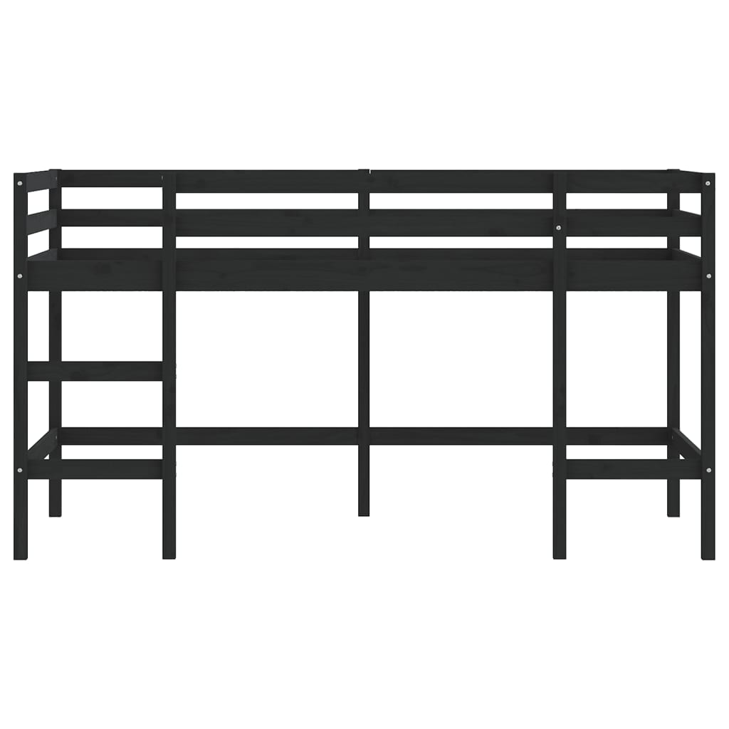 Letto Soppalco con Scala Bambini Nero 80x200cm Massello Pino - homemem39