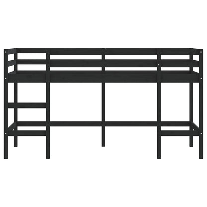 Letto Soppalco con Scala Bambini Nero 80x200cm Massello Pino - homemem39