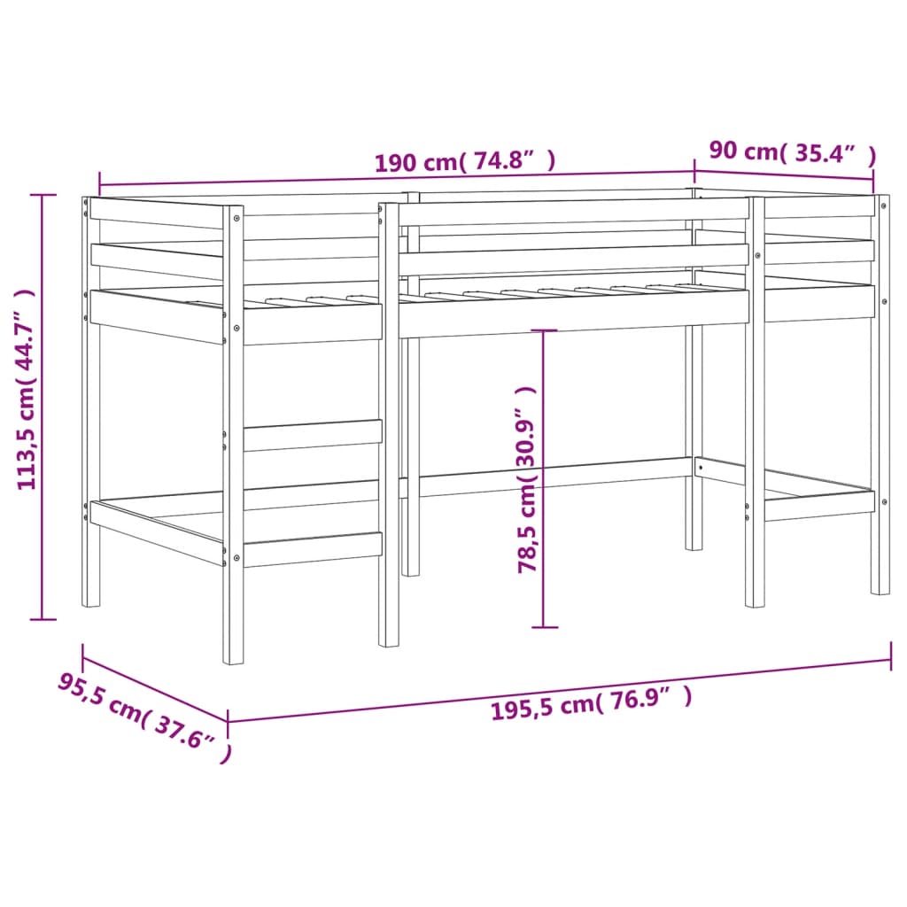 Letto Soppalco con Scala Bambini Nero 90x190 cm Massello Pino - homemem39