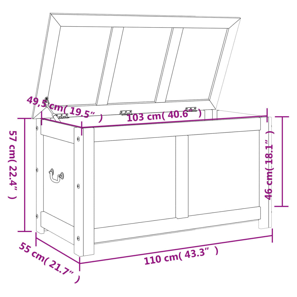 Cassapanca con Coperchio Marrone in Legno Massello di Acacia - homemem39