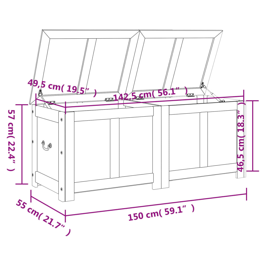 Cassapanca con Coperchio Marrone in Legno Massello di Acacia - homemem39