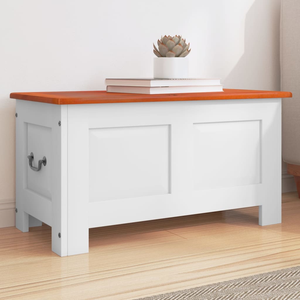 Cassapanca con Coperchio Marrone e Bianco Legno Massello Acacia - homemem39