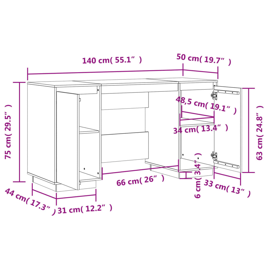 Scrivania Nera 140x50x75 cm in Legno Massello di Pino - homemem39