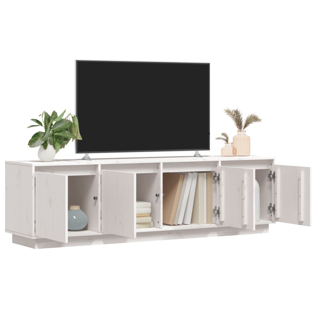 Mobile Porta TV Bianco 156x37x45 cm in Legno Massello di Pino - homemem39