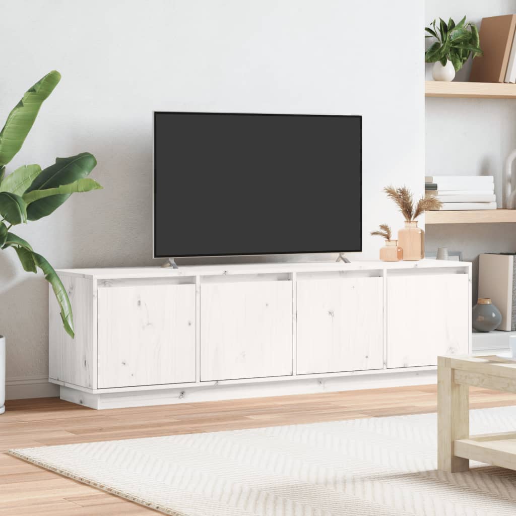 Mobile Porta TV Bianco 156x37x45 cm in Legno Massello di Pino - homemem39