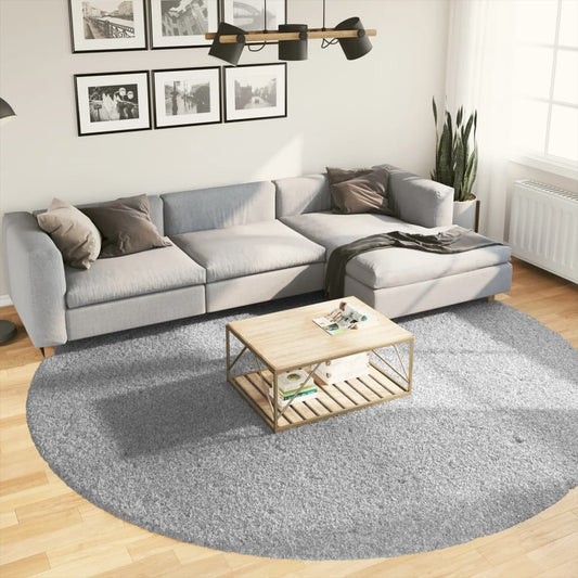 Tappeto Shaggy a Pelo Lungo Moderno Grigio Ø 280 cm - homemem39