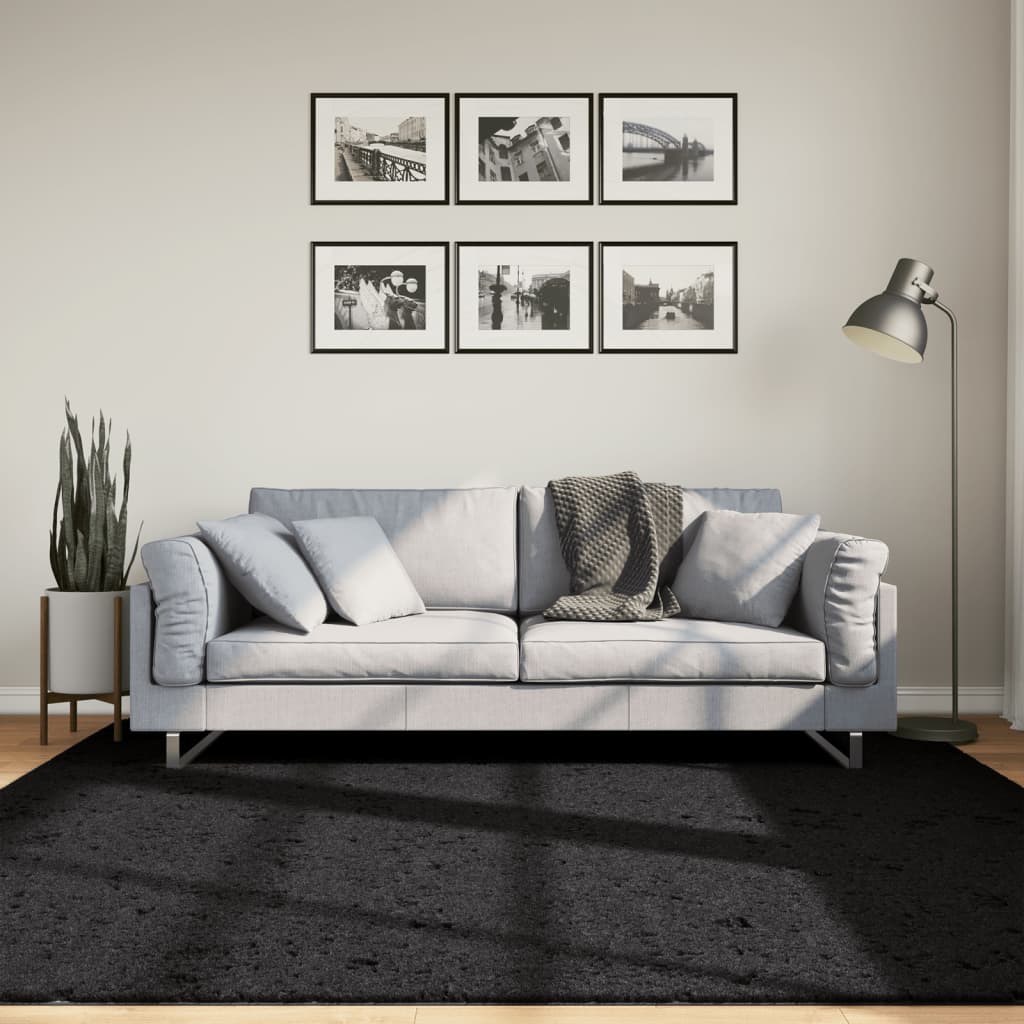 Tappeto Shaggy a Pelo Lungo Moderno Nero 200x200 cm - homemem39