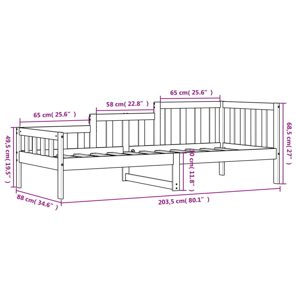 Dormeuse Bianca 80x200 cm in Legno Massello di Pino - homemem39