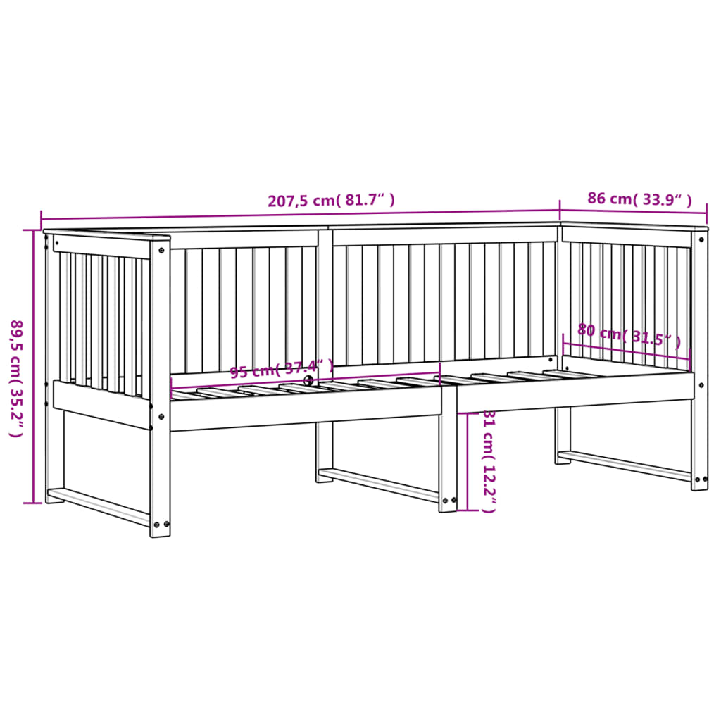 Dormeuse Bianca 80x200 cm in Legno Massello di Pino - homemem39