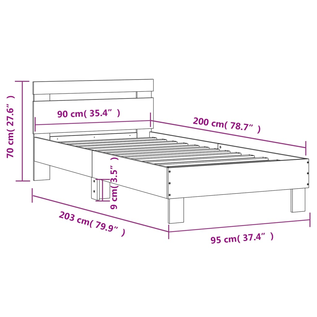 Giroletto con Testiera Bianco 90x200 cm in Legno Multistrato - homemem39