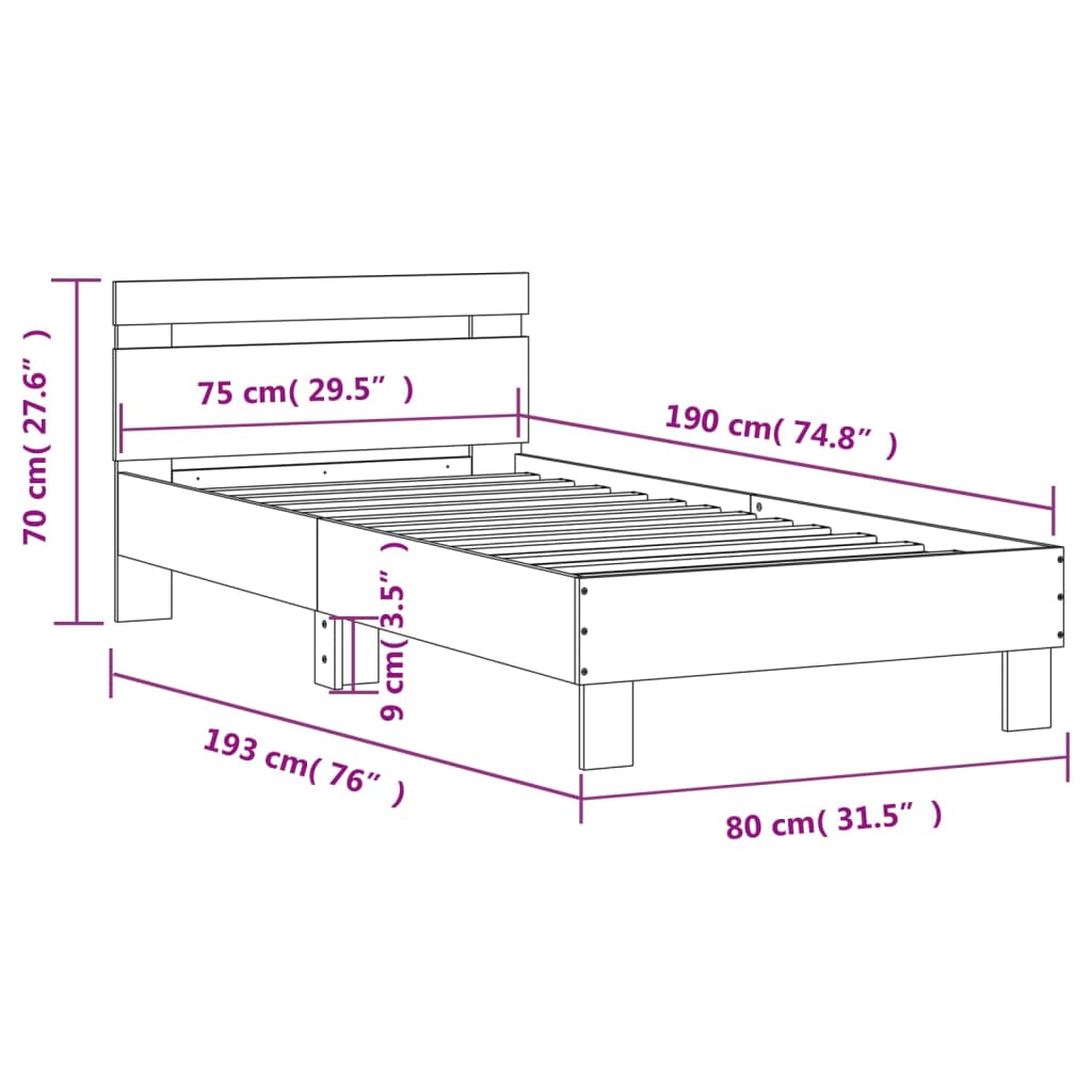 Giroletto con Testiera Bianco 75x190 cm in Legno Multistrato - homemem39