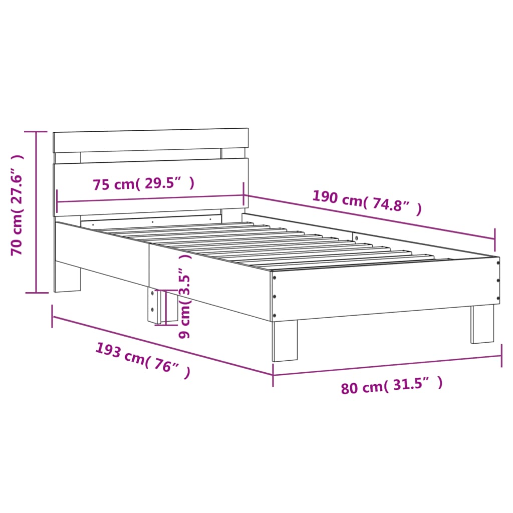 Giroletto con Testiera Rovere Sonoma 75x190cm Legno Multistrato - homemem39