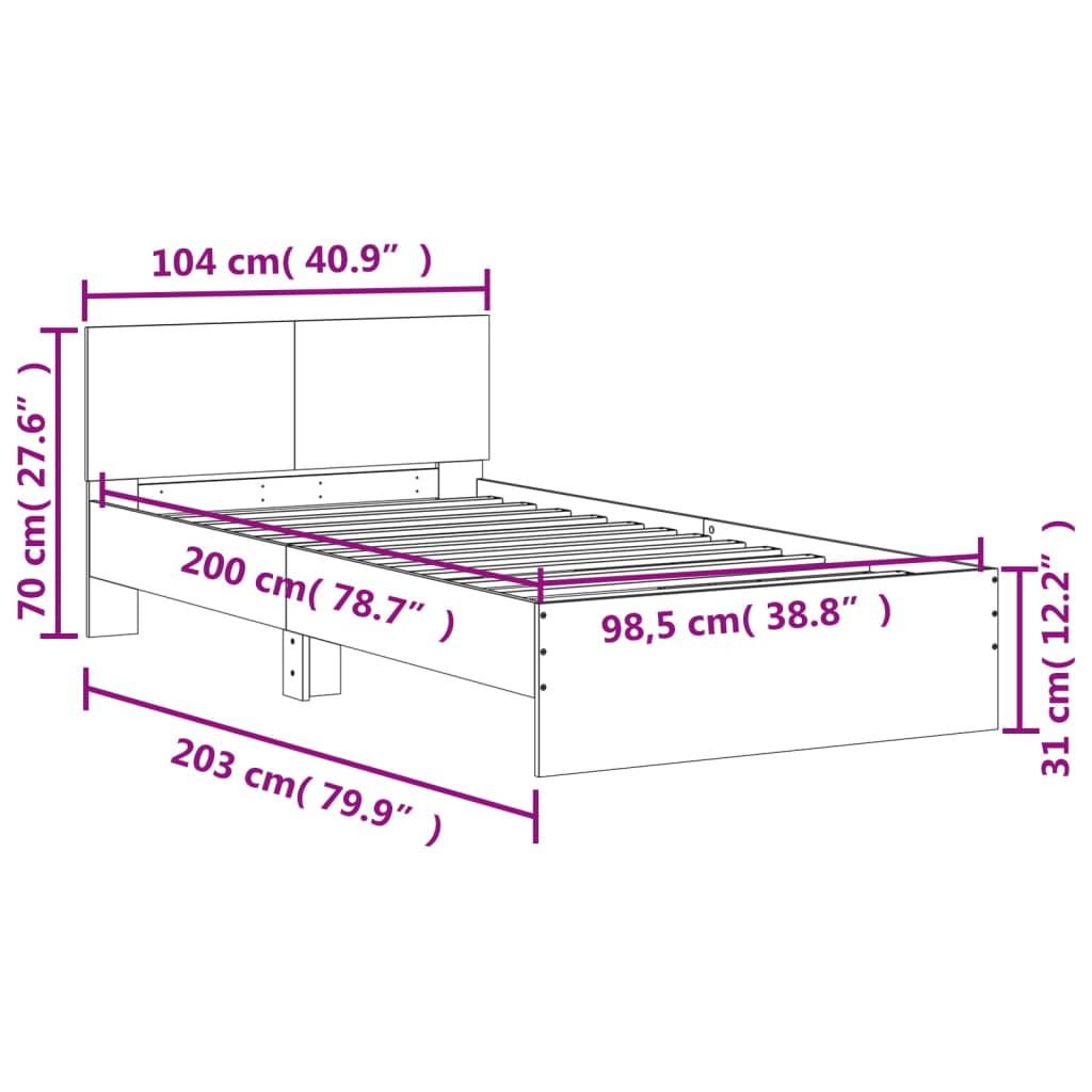 Giroletto con Testiera Nero 100x200 cm in Legno Multistrato - homemem39