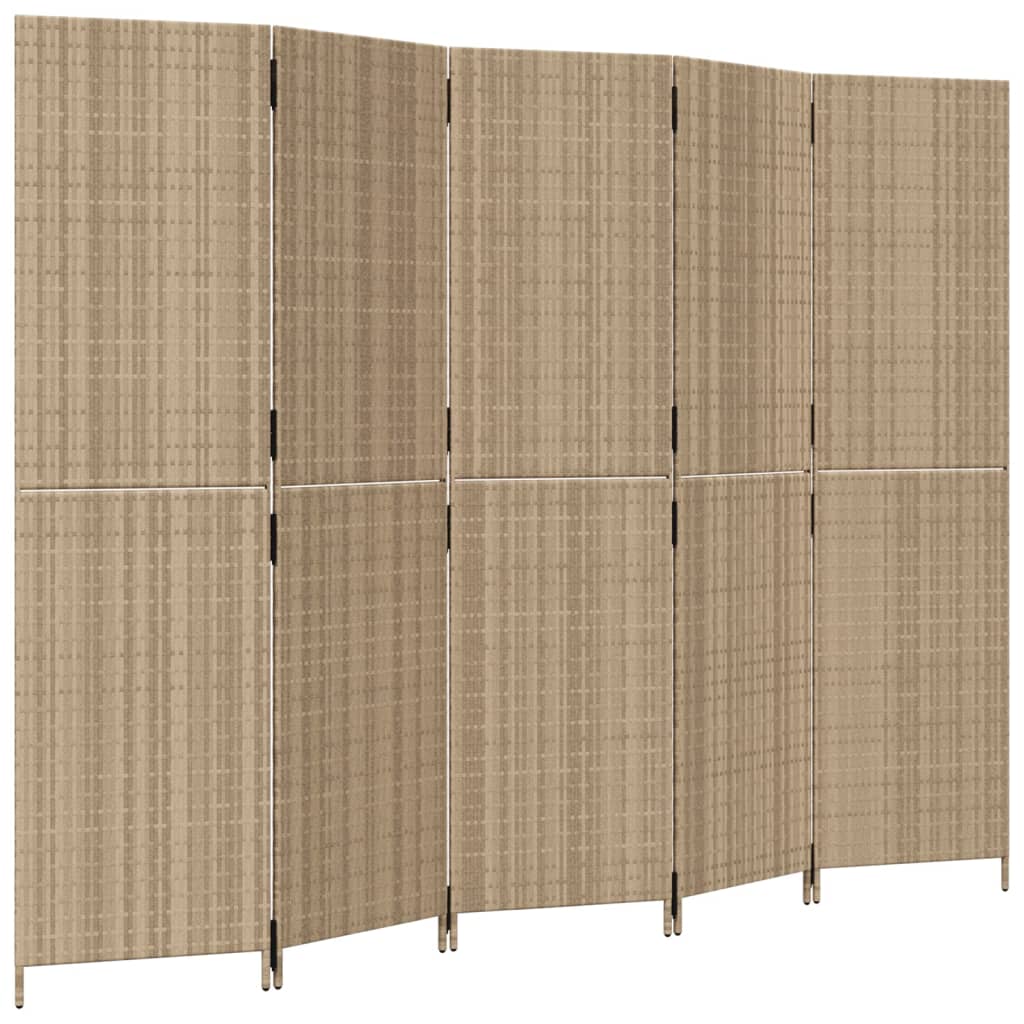 Divisorio per Ambienti a 5 Pannelli Beige in Polyrattan - homemem39