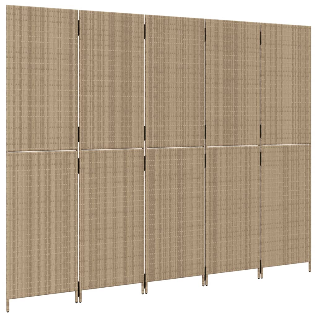 Divisorio per Ambienti a 5 Pannelli Beige in Polyrattan - homemem39