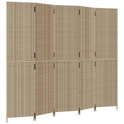 Divisorio per Ambienti a 5 Pannelli Beige in Polyrattan - homemem39