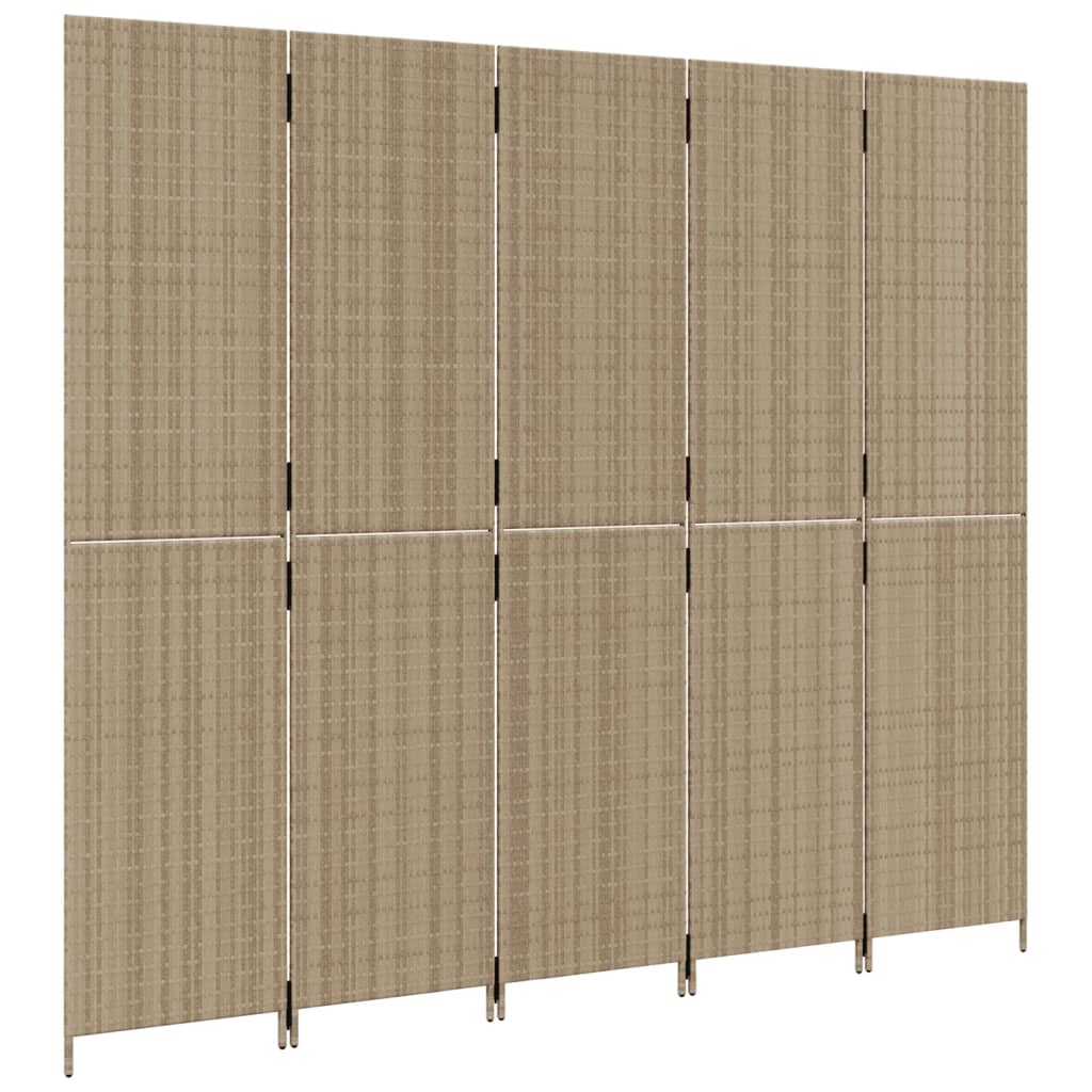 Divisorio per Ambienti a 5 Pannelli Beige in Polyrattan - homemem39