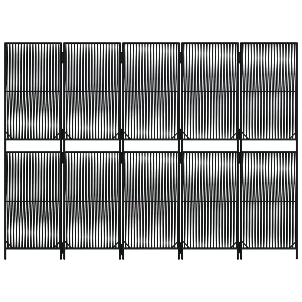 Divisorio per Ambienti a 5 Pannelli Nero in Polyrattan - homemem39