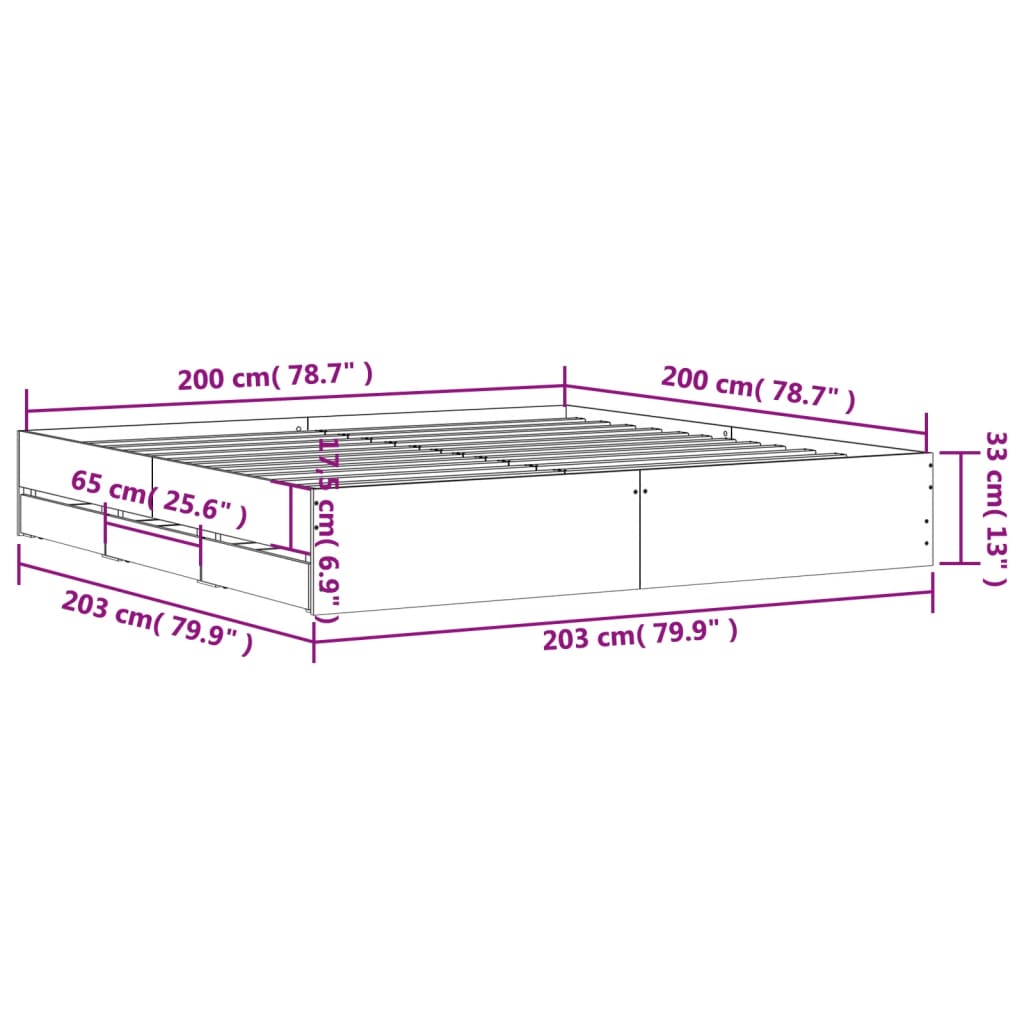 Giroletto con Cassetti Nero 200x200 cm in Legno Multistrato - homemem39