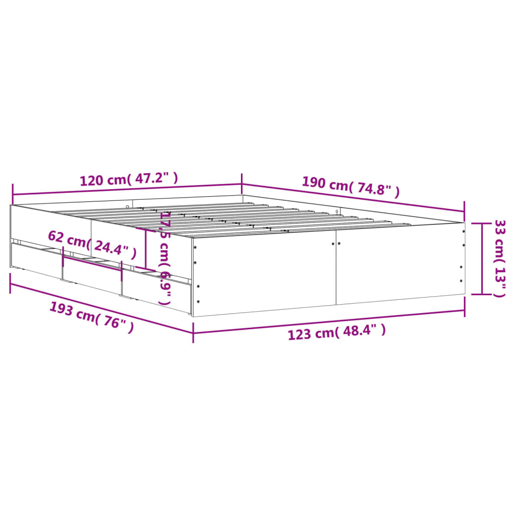 Giroletto con Cassetti Bianco 120x190 cm in Legno Multistrato - homemem39