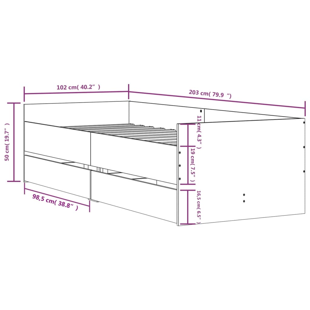 Giroletto con Cassetti Rovere Sonoma 100x200 cm - homemem39