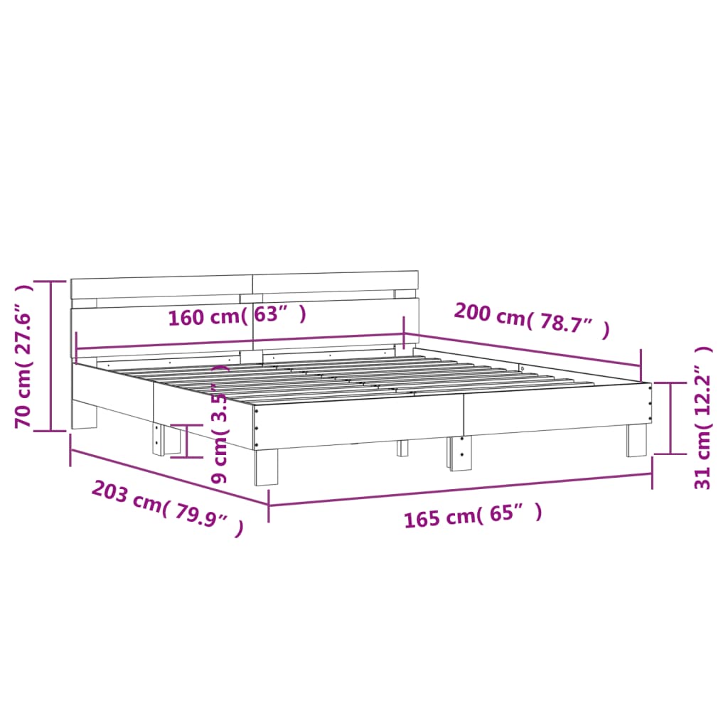 Giroletto Testiera Grigio Cemento 160x200 cm Legno Multistrato - homemem39