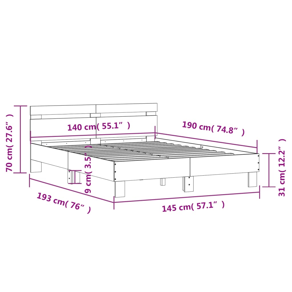 Giroletto con Testiera Rovere Fumo 140x190 cm Legno Multistrato - homemem39