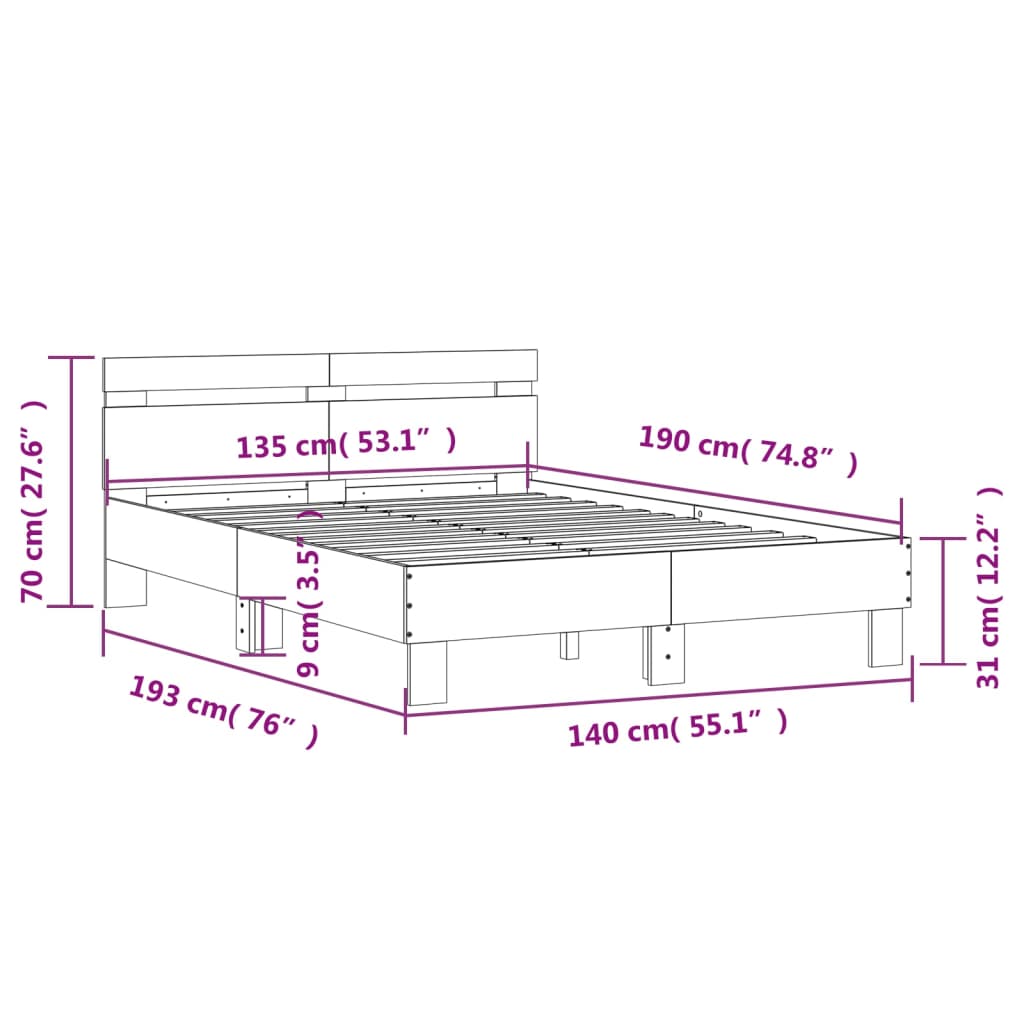 Giroletto con Testiera Bianco 135x190 cm in Legno Multistrato - homemem39