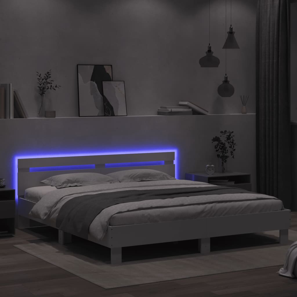 Giroletto con Testiera e LED Bianco 200x200 cm - homemem39