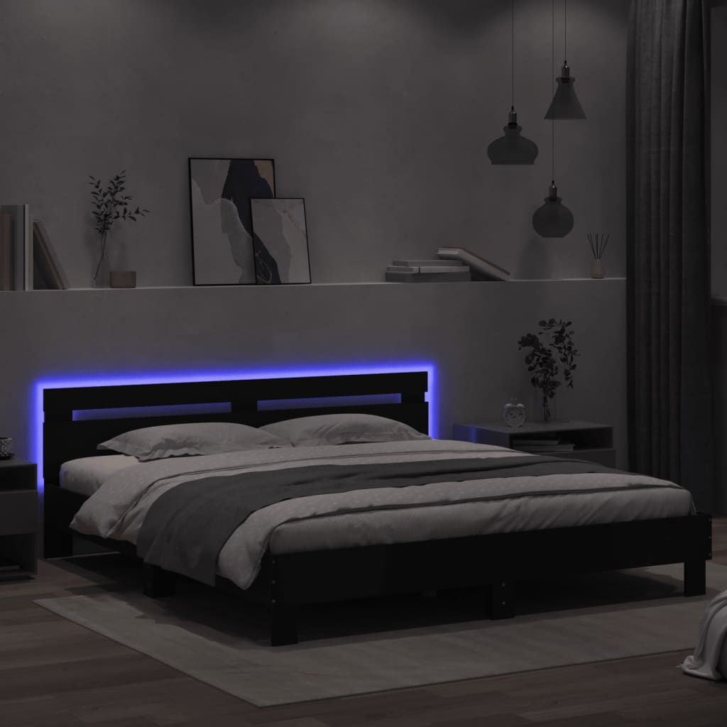 Giroletto con Testiera e LED Nero 200x200 cm - homemem39