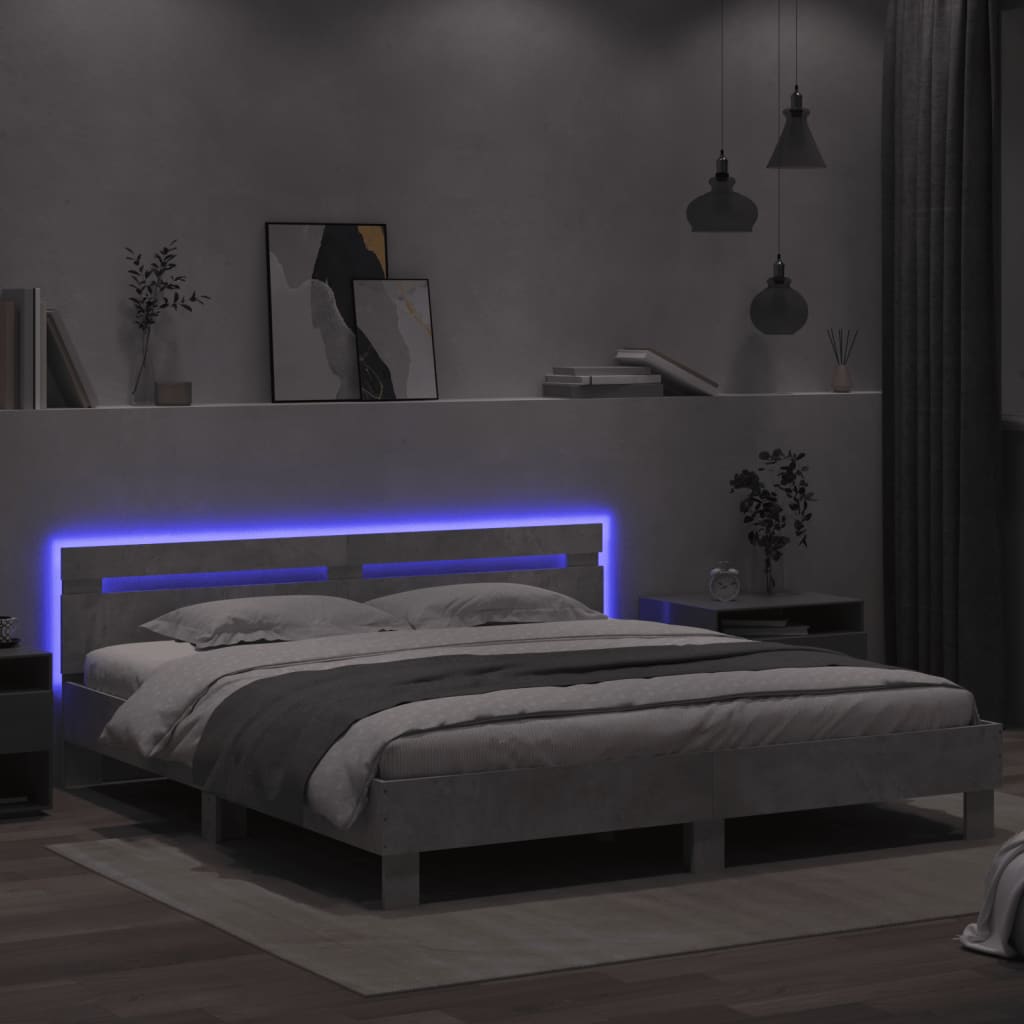 Giroletto con Testiera e LED Grigio Cemento 200x200 cm - homemem39