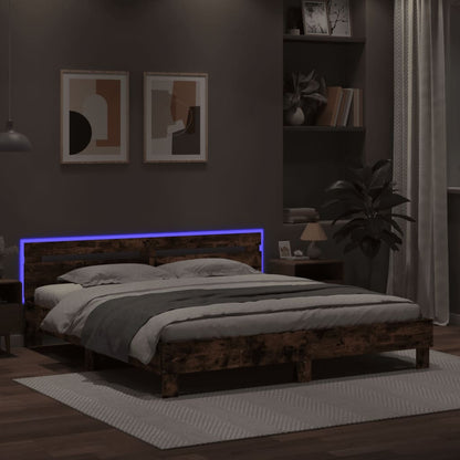 Giroletto con Testiera e LED Rovere Fumo 200x200 cm - homemem39