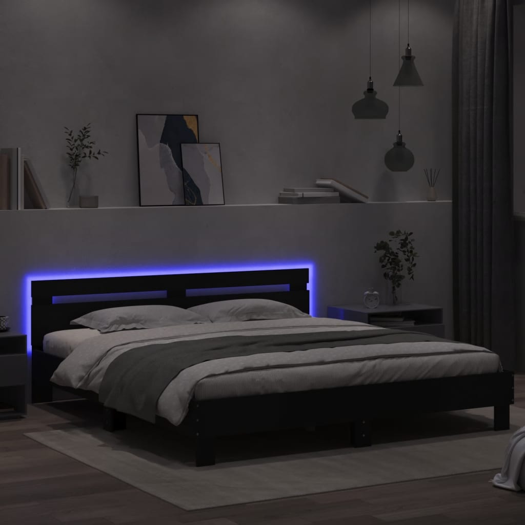 Giroletto con Testiera e LED Nero 180x200 cm - homemem39